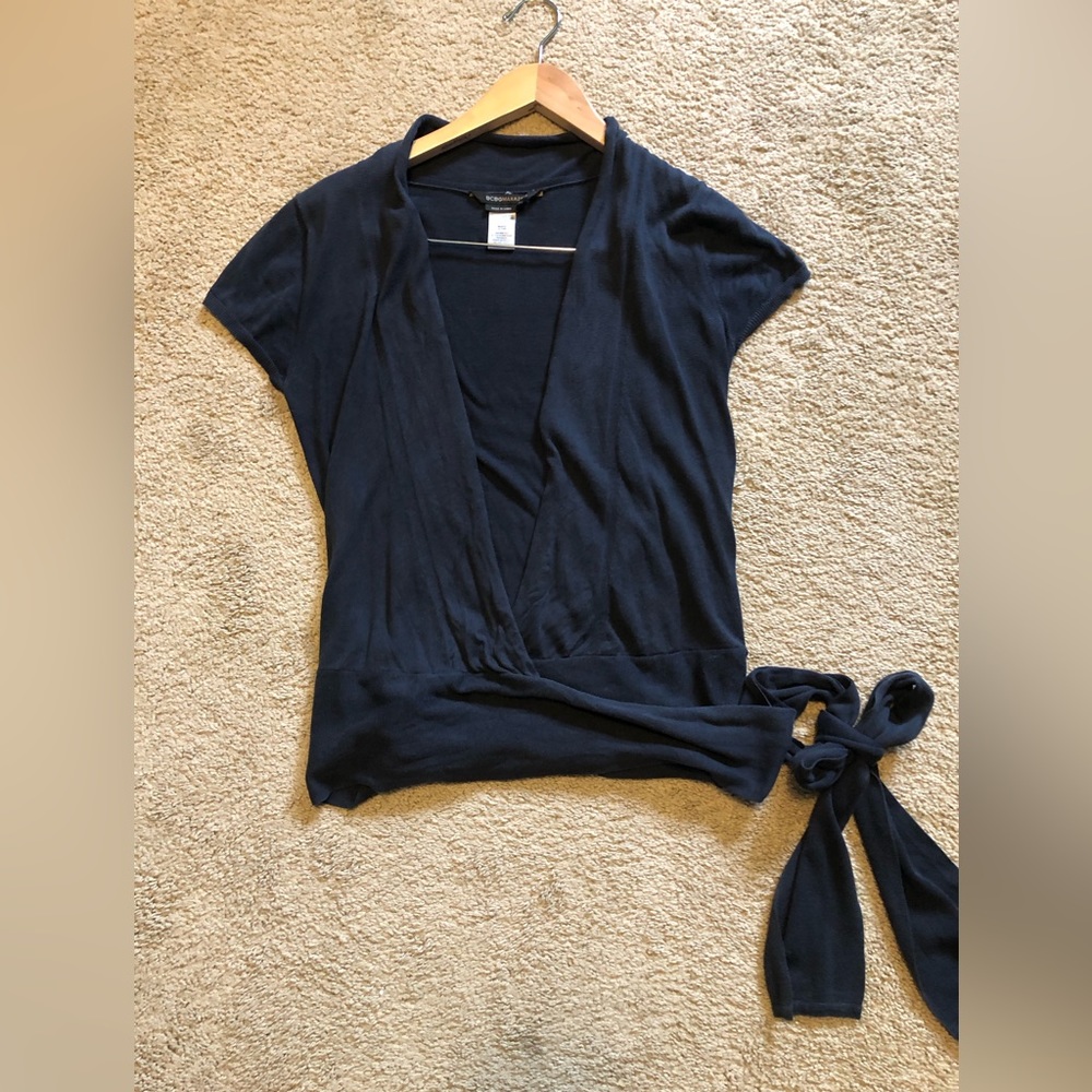 BCBGMAXAZRIA short sleeve Navy Blue Wrap shirt, Medium